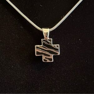 St. John Collection Zebra Enamel Rhinestone Cross Necklace Signed